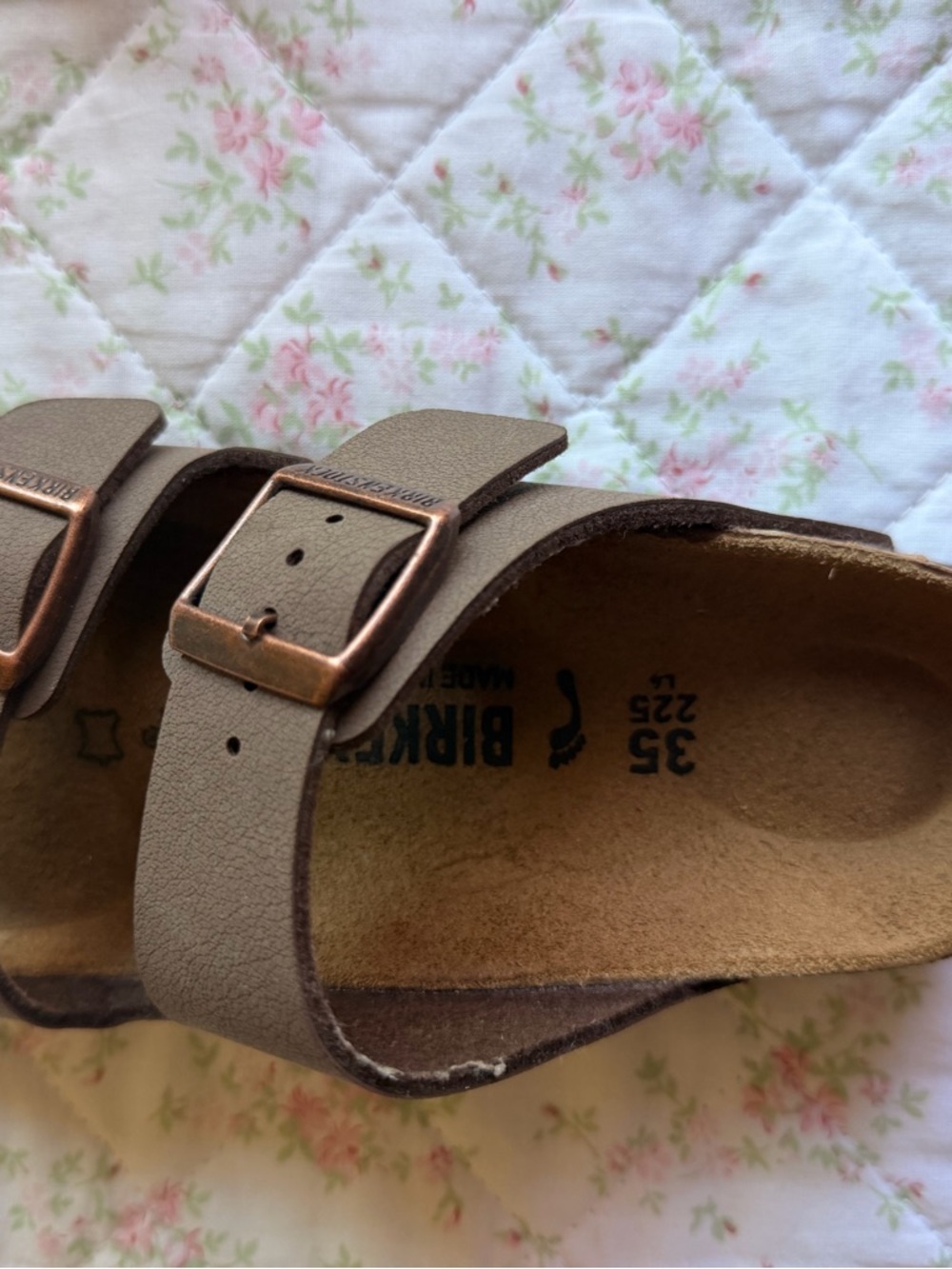 Birkenstock Kids Double Strap Sandals in Taupe with Rose Gold Buckles - Picture 3 of 5
